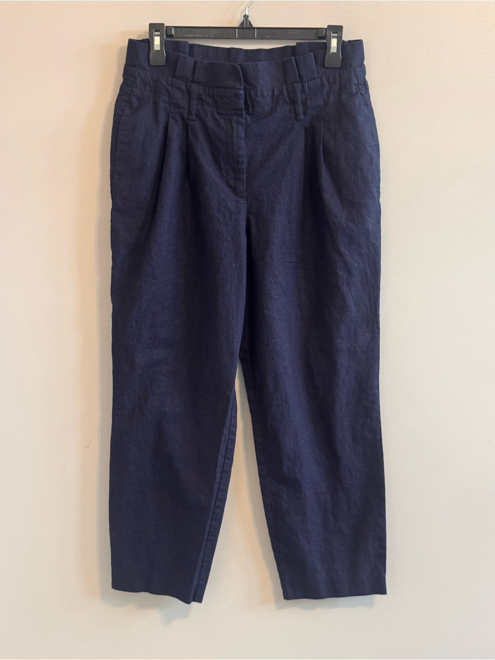 Boden Navy Linen Blend Pleated Cropped Pants Women’s Size 8R